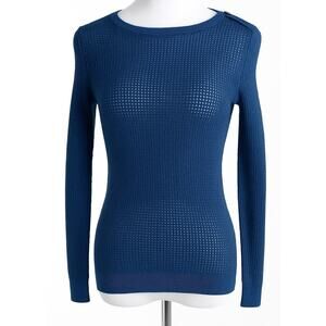 APC Rue Madame Blue Textured Knit Sweater Women S M long sleeve Blouse Fitted